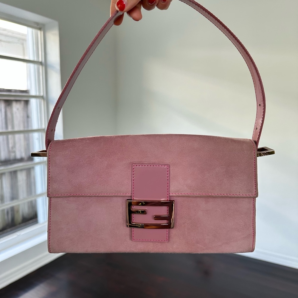 Vintage Fendi Pink Suede Shoulder Bag
